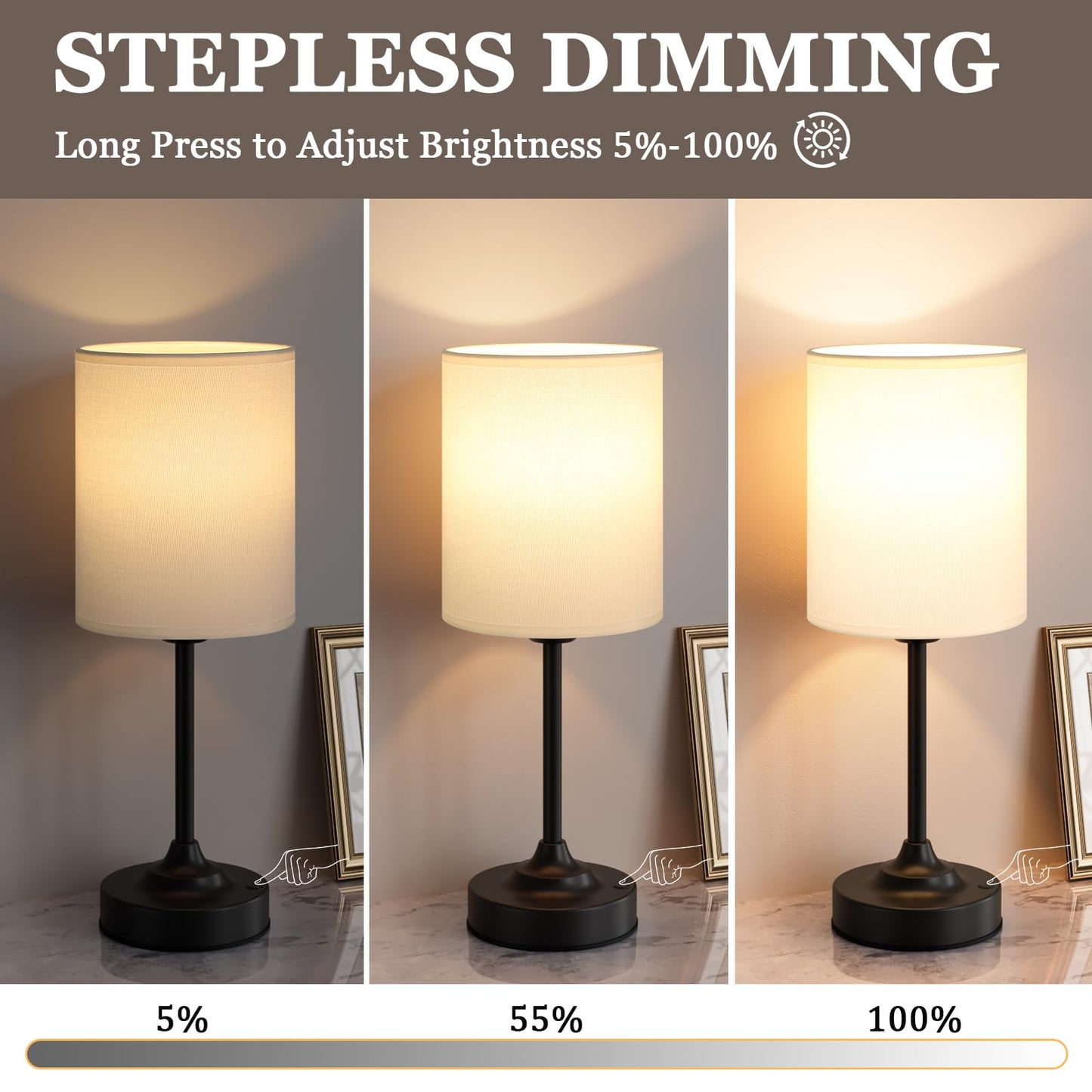Touch Control Cordlss Table Lamp  Usb-C Rechargeable Lamp With Stepless Dimming  4000Mah Battery Operated Bedside Lamp For Bedroom  Living Room  Night Light & Emergency Lighting  Black  2 Pack