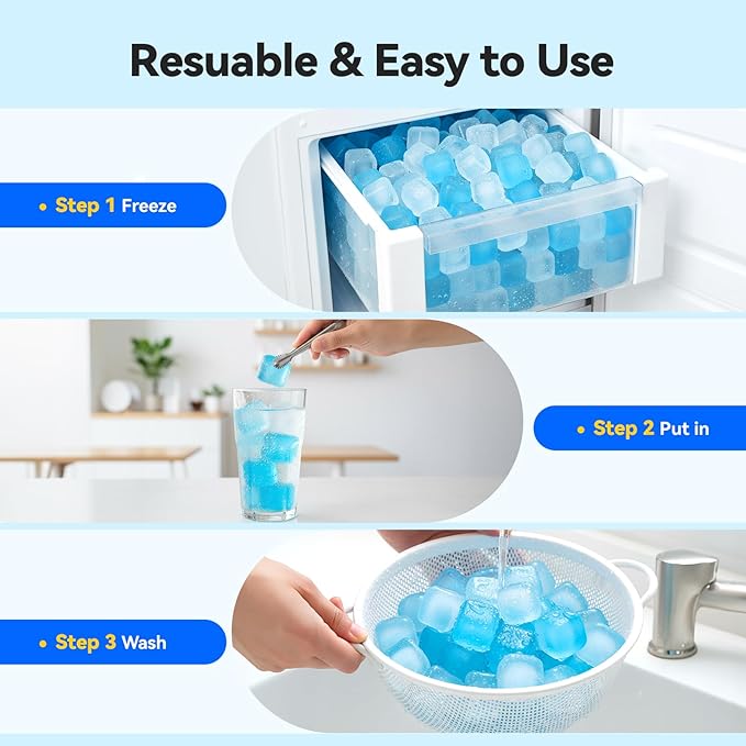 Nilpferd 720 Pack Reusable Ice Cubes for Drinks, BPA-Free Ice Packs for Lunch Boxes or Coolers, Refreezable Plastic Ice Cubes Without Diluting Drinks for Party Hosts & Outdoor Enthusiasts