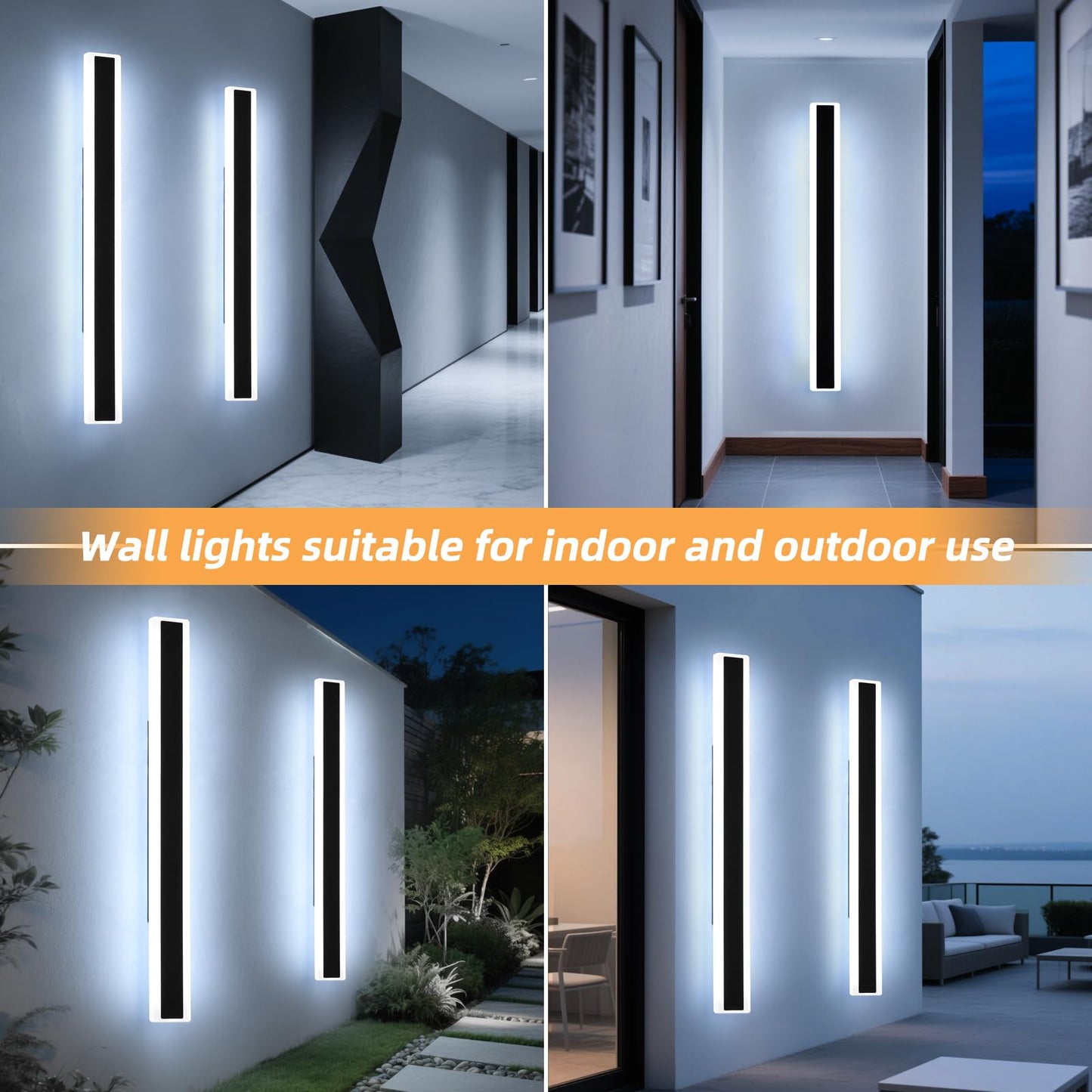 Mikeru 2Pack 70.8Inch Long Led Wall Light  6000K Cool White Modern Outdoor Wall Light Ip65 Waterproof Black Acrylic Porch Exterior Lighting Fixtures  Exterior Wall Mount Lights
