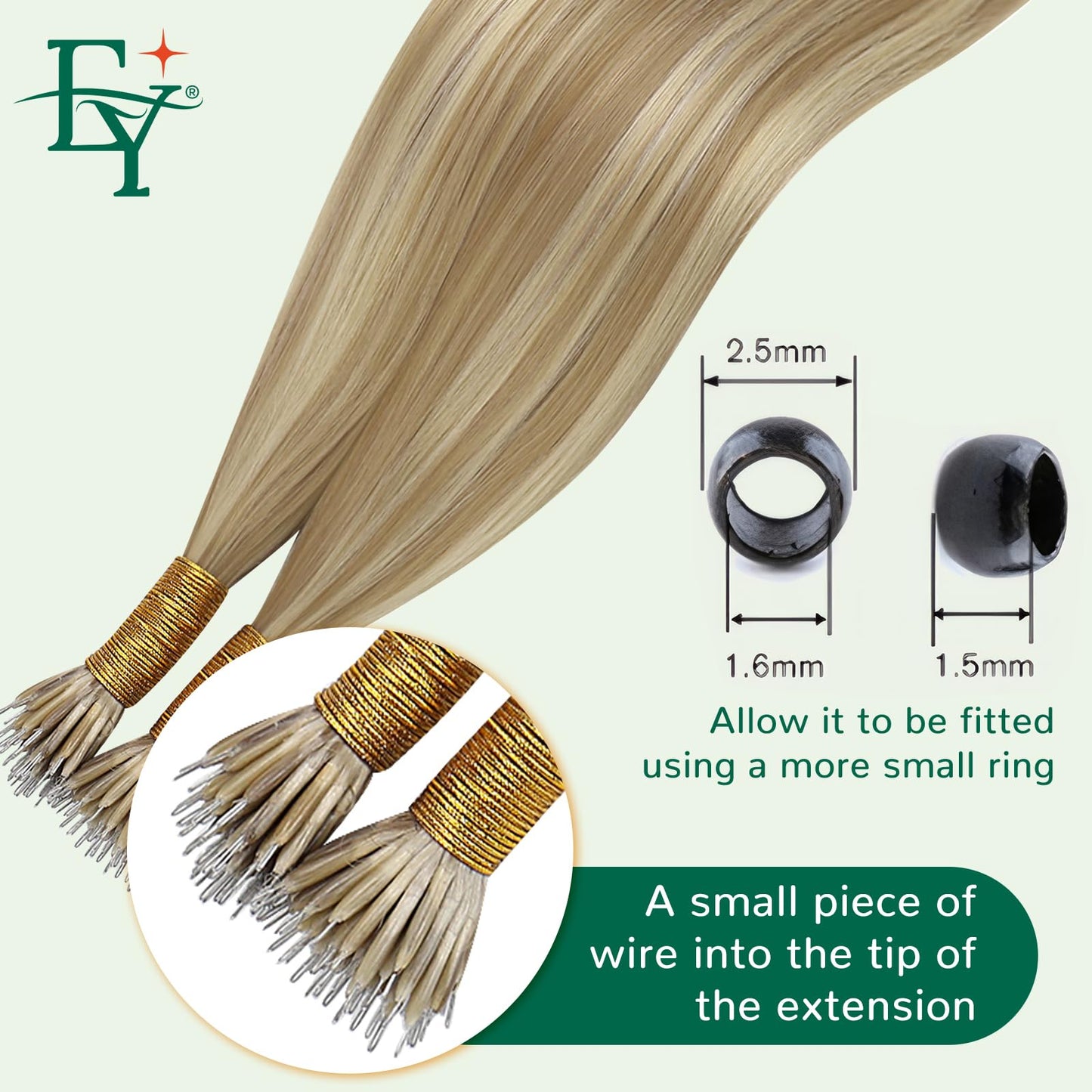 Easyouth Nano Ring Hair Extensions Blonde Nano Bead Hair Extensions Blonde Highlighted Golden Blond Nano Hair Extension Add Leng