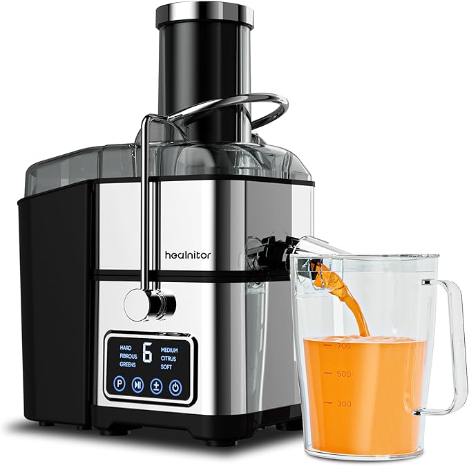 1200W 6-Speed Touch LCD Screen Centrifugal Juicer with 3.2'' Big Wide Chute, Healnitor Juice Extractor Machines Vegetable and Fruit, Titanium Enhanced Filter, Easy Clean, BPA-Free, Silver