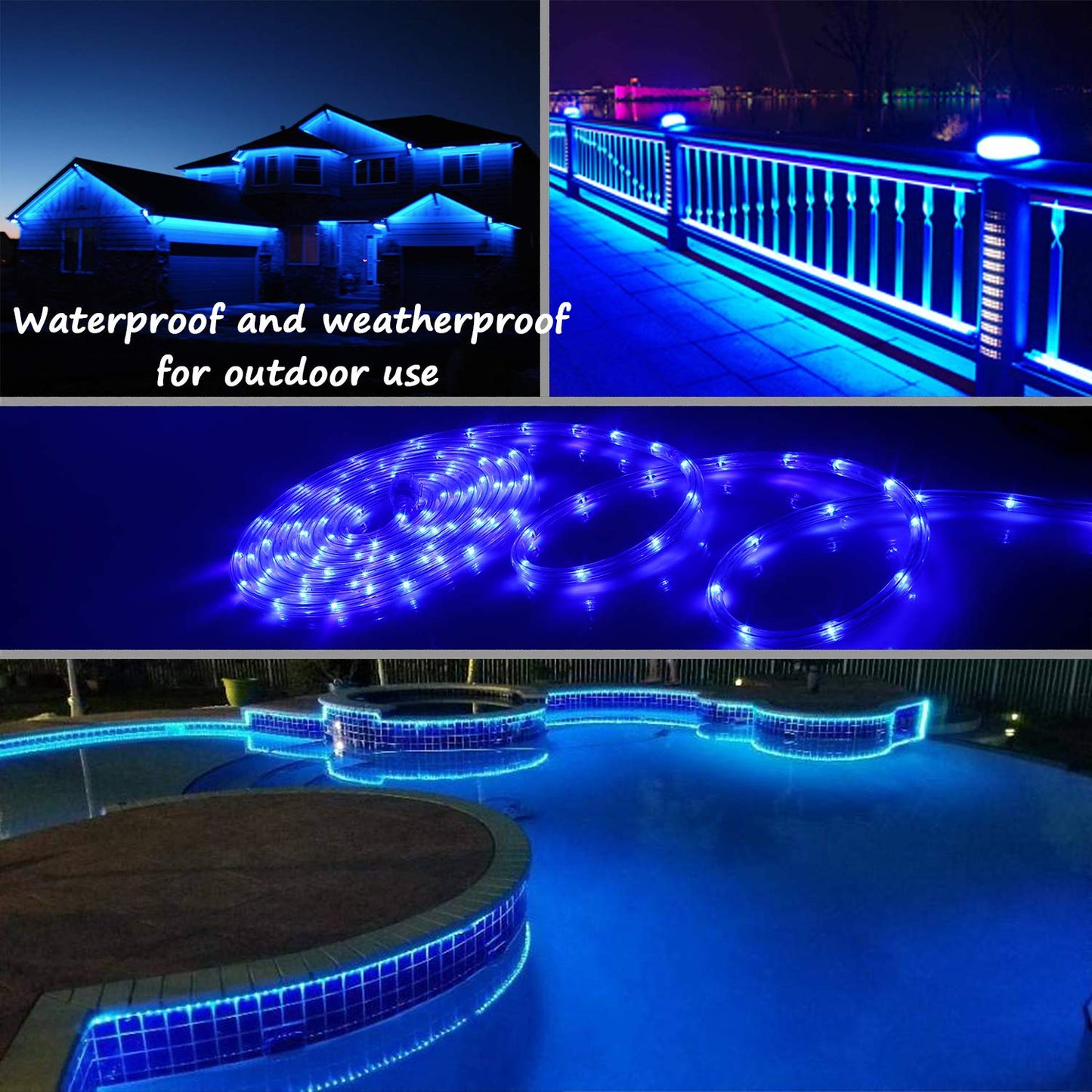 Areful Blue Led Rope Lights, 16Ft Flexible Strip, Waterproof Pvc, High Brightness 3528 Leds, Model Led-Mlf-2W-16Ft-Ex-B-1.