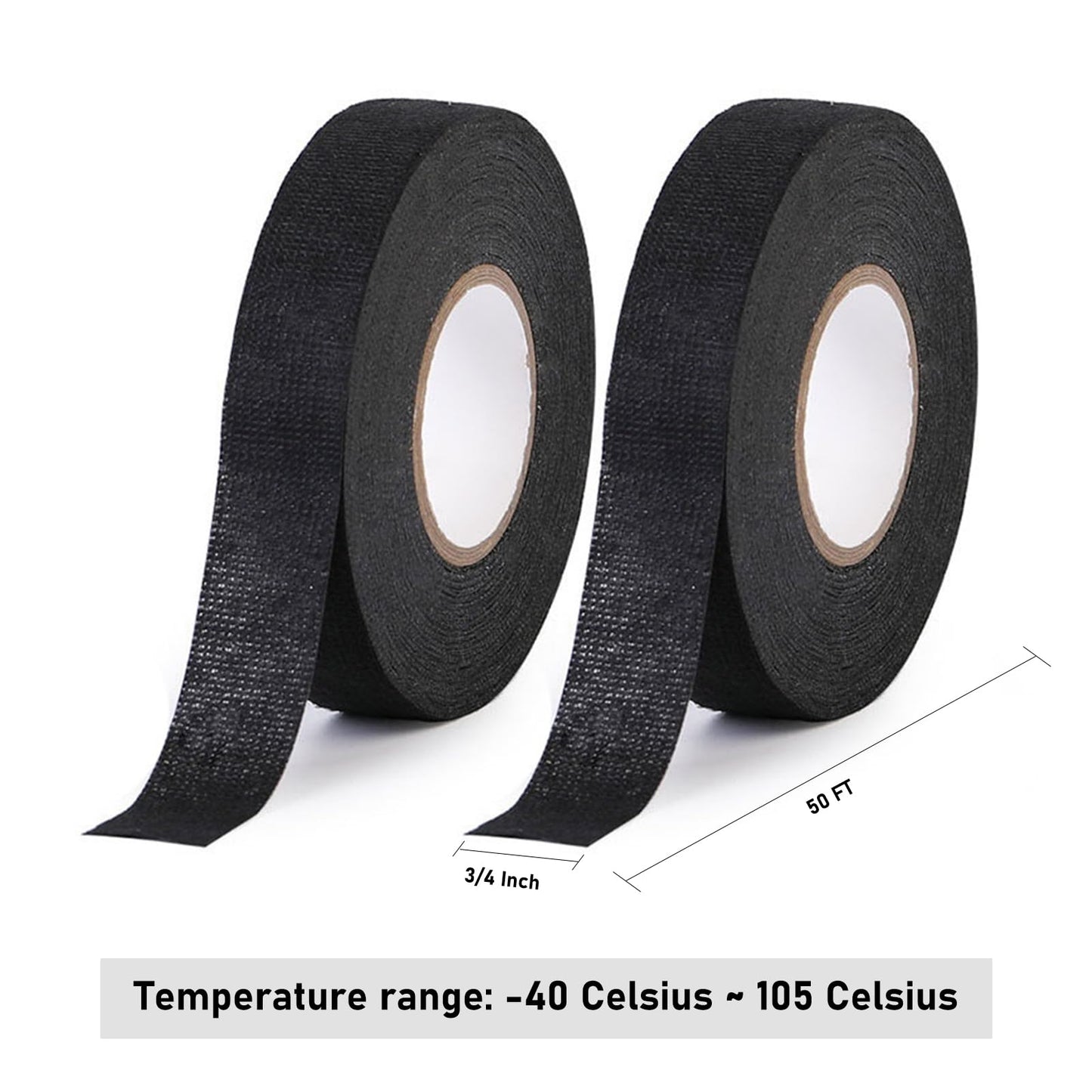 SMTAPESPRO Wire Harness Tape,High Temp Self-Adhesive Felt Cloth Electric Tape for Engine Bay Wire Loom, Noise Reduction & Protection, 3/4 inch x 50 FT, 10 Rolls
