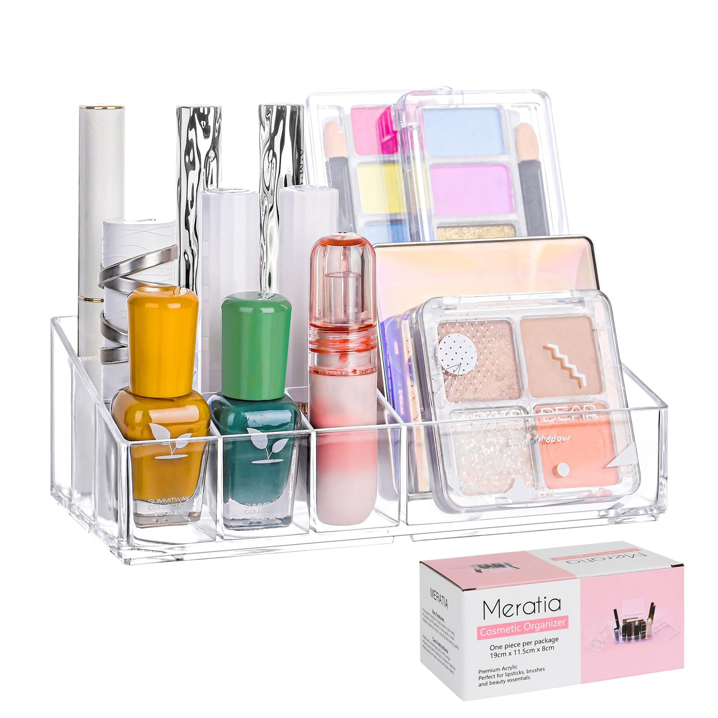 MERATIA Clear Acrylic Makeup Organizer, 10 Compartments, Cosmetic Storage Display for Lipstick, Nail Polish, Beauty Supplies (cl