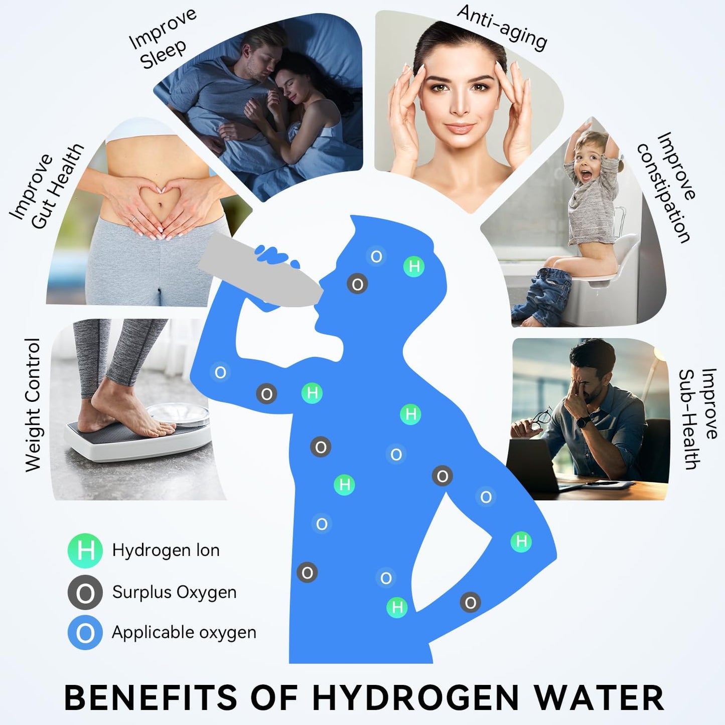 Hydrogen Water Bottle,Portable Hydrogen Water Bottle Generator with Three Modes Produces 5000 PPB of Hydrogen Water in 8 Minutes,Aluminium and Glass,with Light,Rechargeable for Travel,Office
