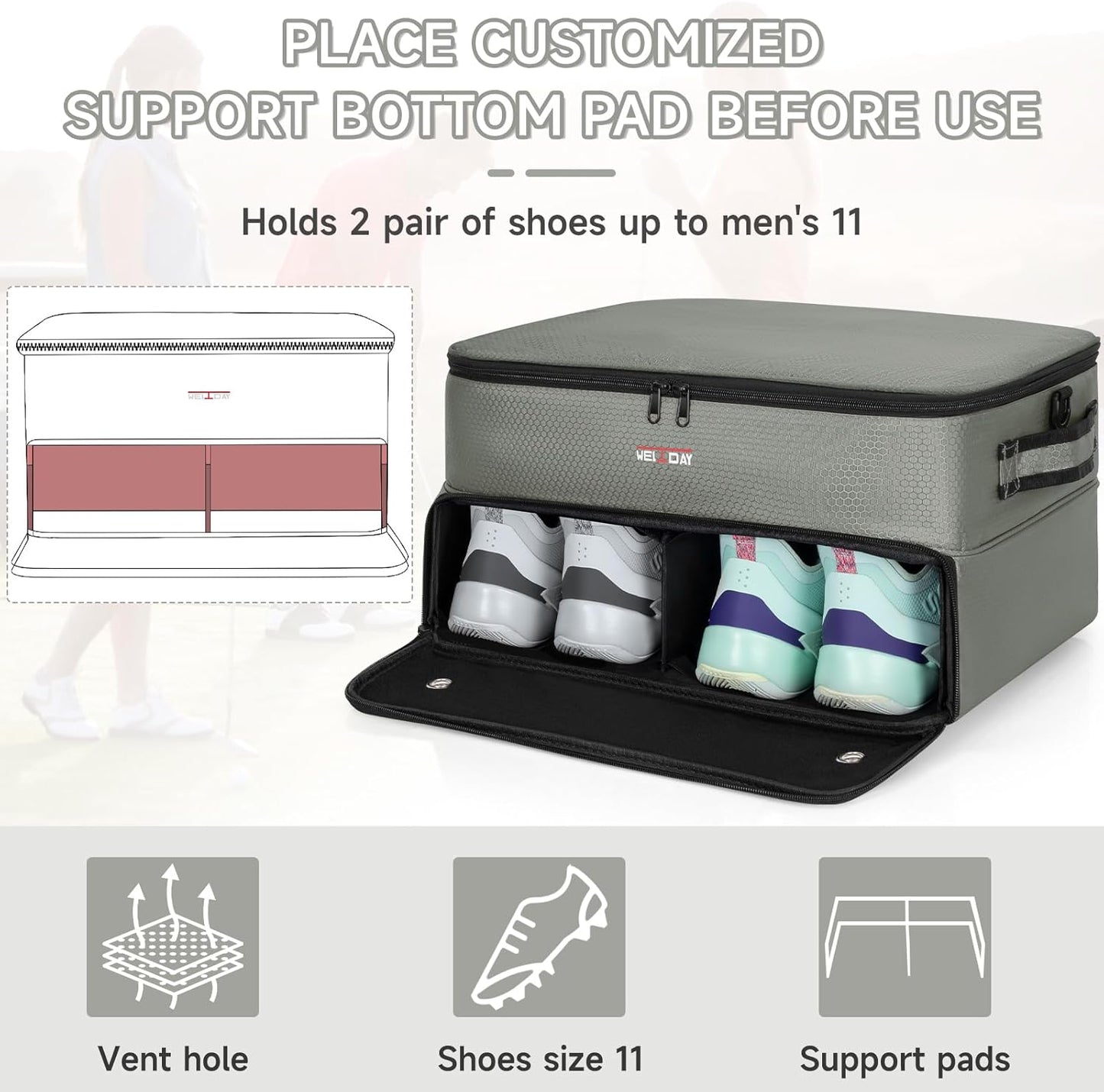 ANILD Golf Trunk Organizer, 2 Layer Golf Storage Case with Separate Ventilated Compartment for 2 Pair Shoes, for Balls, Tees, Clothes, Gloves, Accessories, Golfer Gifts
