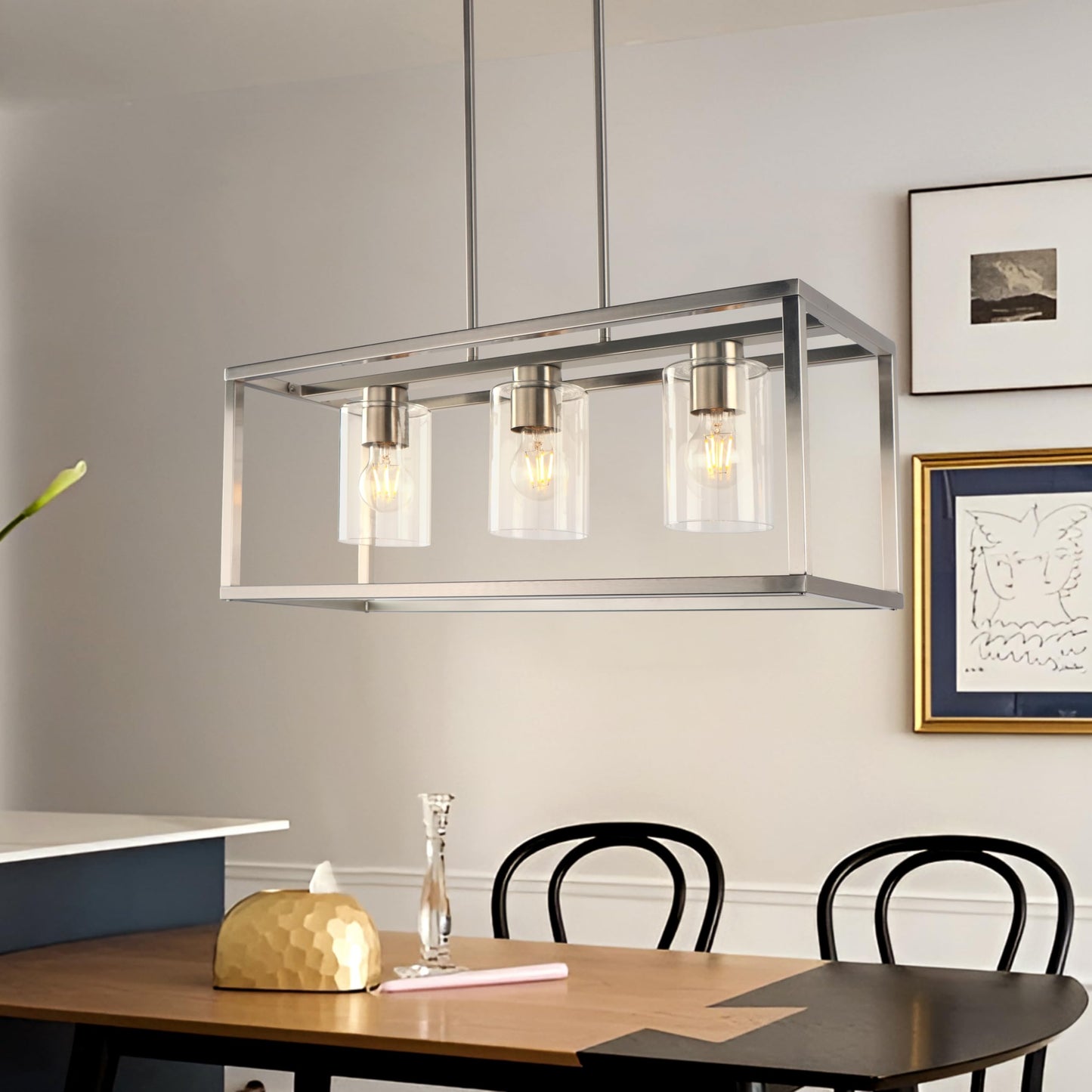 Kalium Chandeliers For Dining Room  3 Light Dining Room Light Fixture Modern Metal Industrial Kitchen Lighting Fixtures Easy Installation Pendant Lights For Bar Restaurant-E26 Socket  Silver
