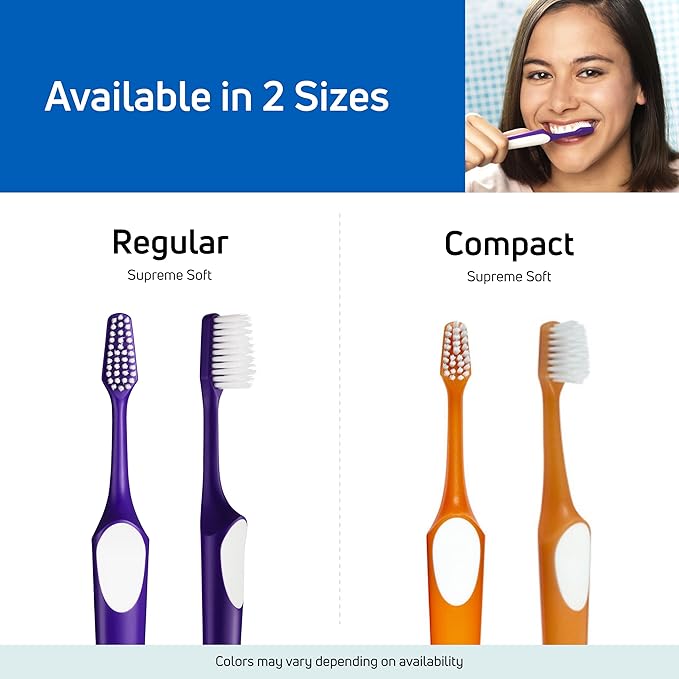 TePe Supreme Toothbrush, Soft Bristle Toothbrush, Tapered Brush Head for Sensitive Teeth and Gum Care, Adult, 3 Pack