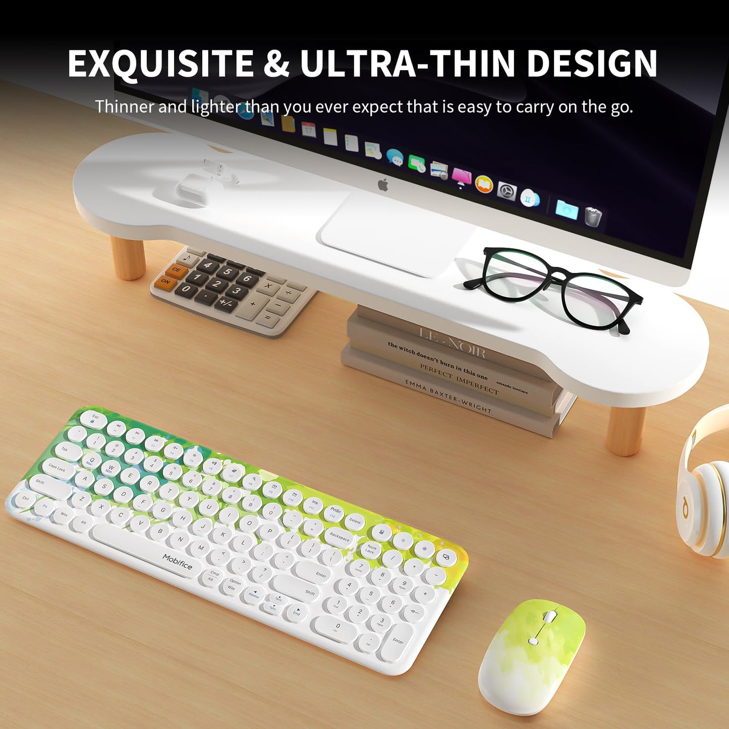 Wireless Keyboard And Mouse Combo 2.4Ghz Usb Ultra-Thin Cute Cordless Compact-Sized Silent Retro Computer Keyboard&Mouse Set For
