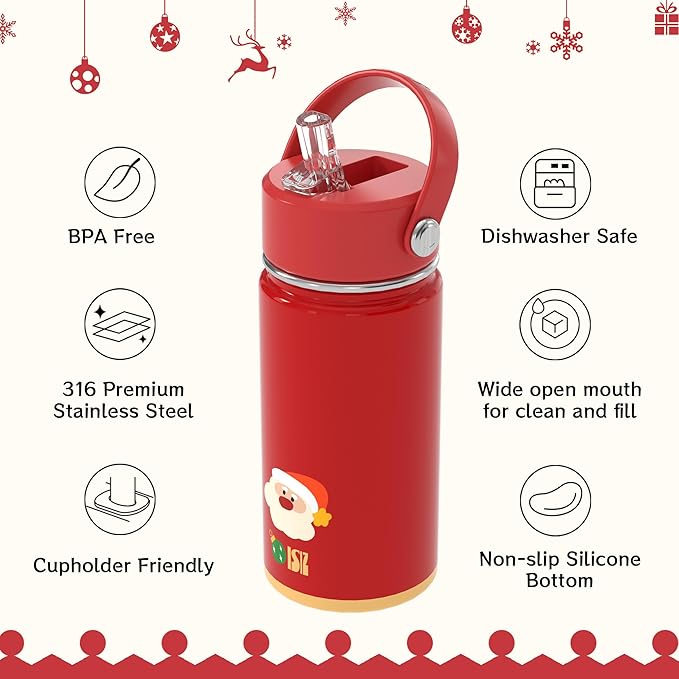 Kids Water Bottle with Straw Lid 14oz, Vacuum Insulated 316 Stainless Steel Water Bottles for Kids for School, Leakproof Water Bottle, BPA Free and Keep Cold for 24 Hours