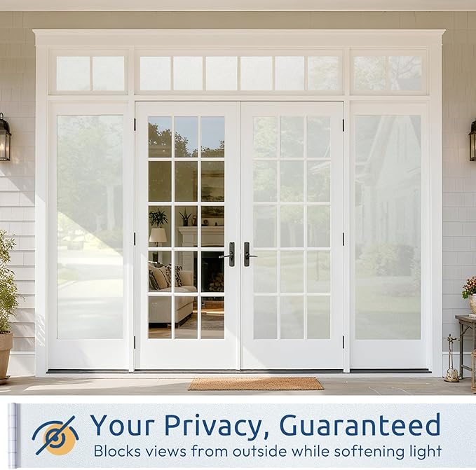 rabbitgoo Frosted Glass Window Privacy Film, No Glue, Anti-Glare Heat Blocking, Easy to Install, Renter Friendly Removable Opaque Bathroom Window Clings for Glass, 23.6 by 157.4 inch