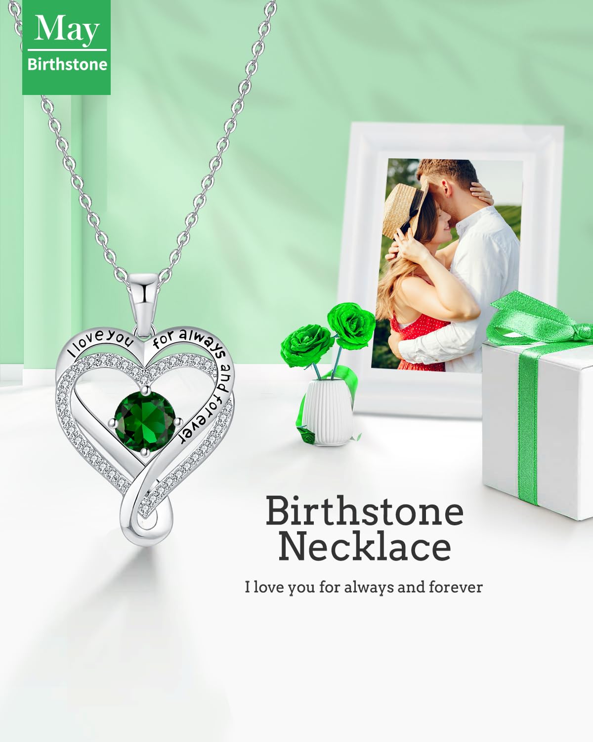 Gifts for Women Wife Infinity Heart Emerlad Birthstone Jewelry for Women Anniversary for Wife Birthday Gift Ideas for Girlfriend