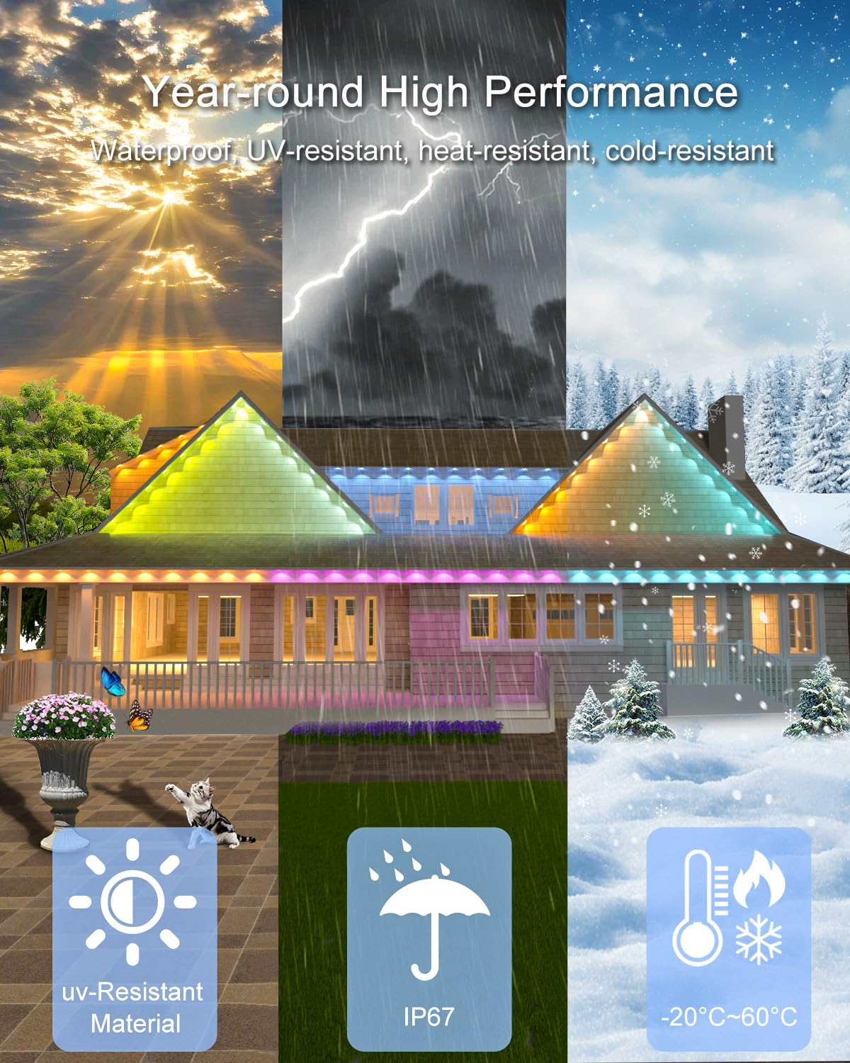 Permanent Outdoor Lights - 100Ft Smart Ai Rgb+Ic Led With 72 Lights  Ip67 Waterproof  75+ Scene Modes  Alexa/Google/Remote Control Enabled  Diy Music Sync For Christmas  Holiday & Home Decor  White