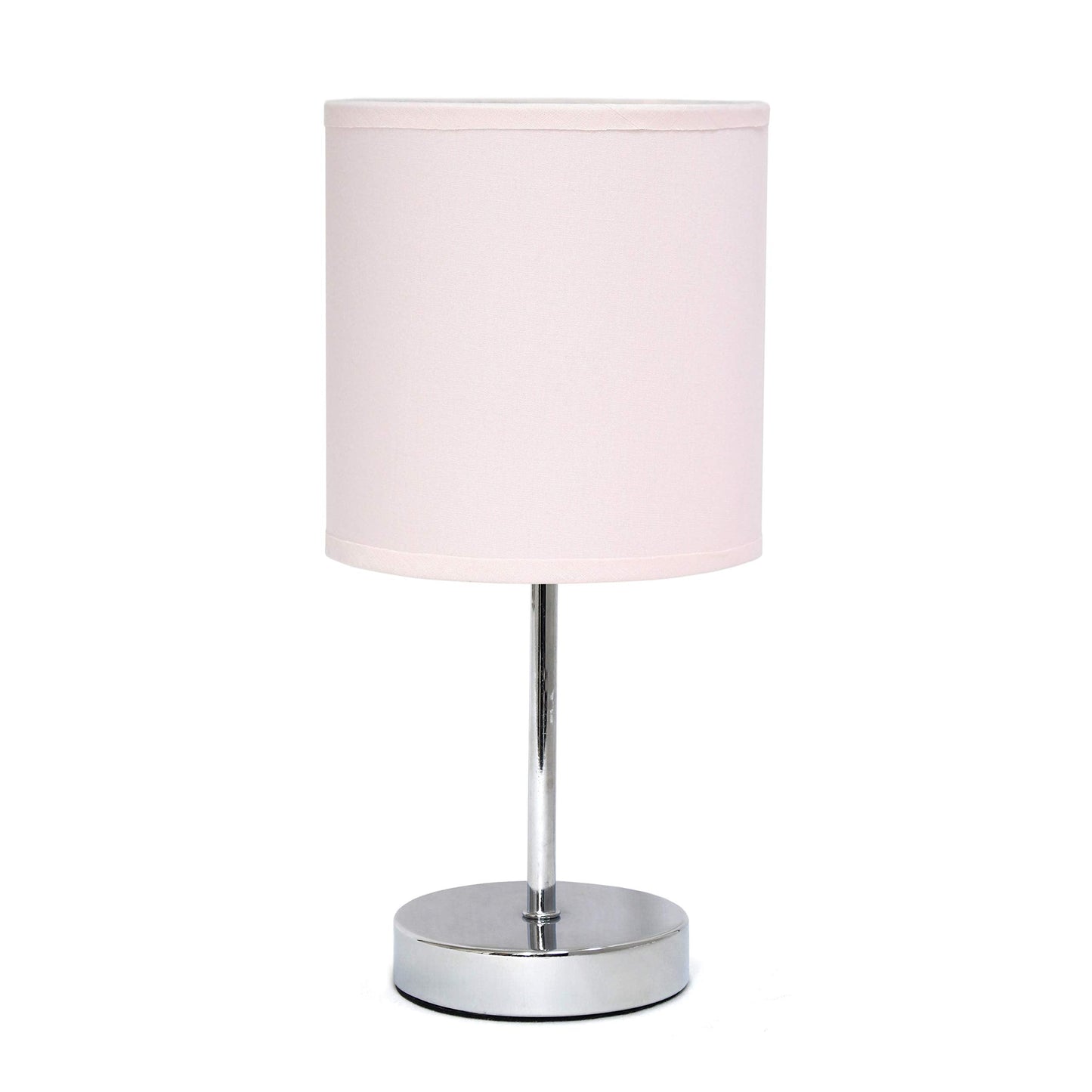Simple Designs Lt2007-Bpk Mini Table Lamp, Chrome, Fabric Shade, Blush Pink, No Bulb