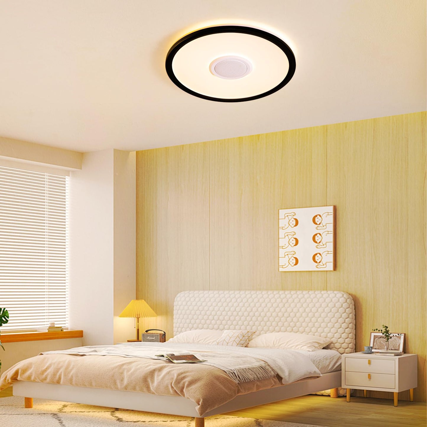 Uprizep Rgb Led Ceiling Light  With Bluetooth Speaker  24W 12Inch Smart Music Ceiling Lamp With App And Remote Control  3000K-6500K Color Changing Lights Fixture For Child Bedroom Bathroom  Black