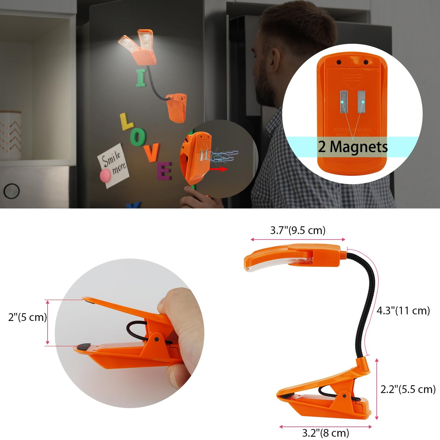 Bigmonat Battery Operated Clip On Light  Dimmable Brightness Eye Care Book Reading Light  360Flexible Gooseneck Night Lighting For Home Office  Reading Study (Orange  2Pack)