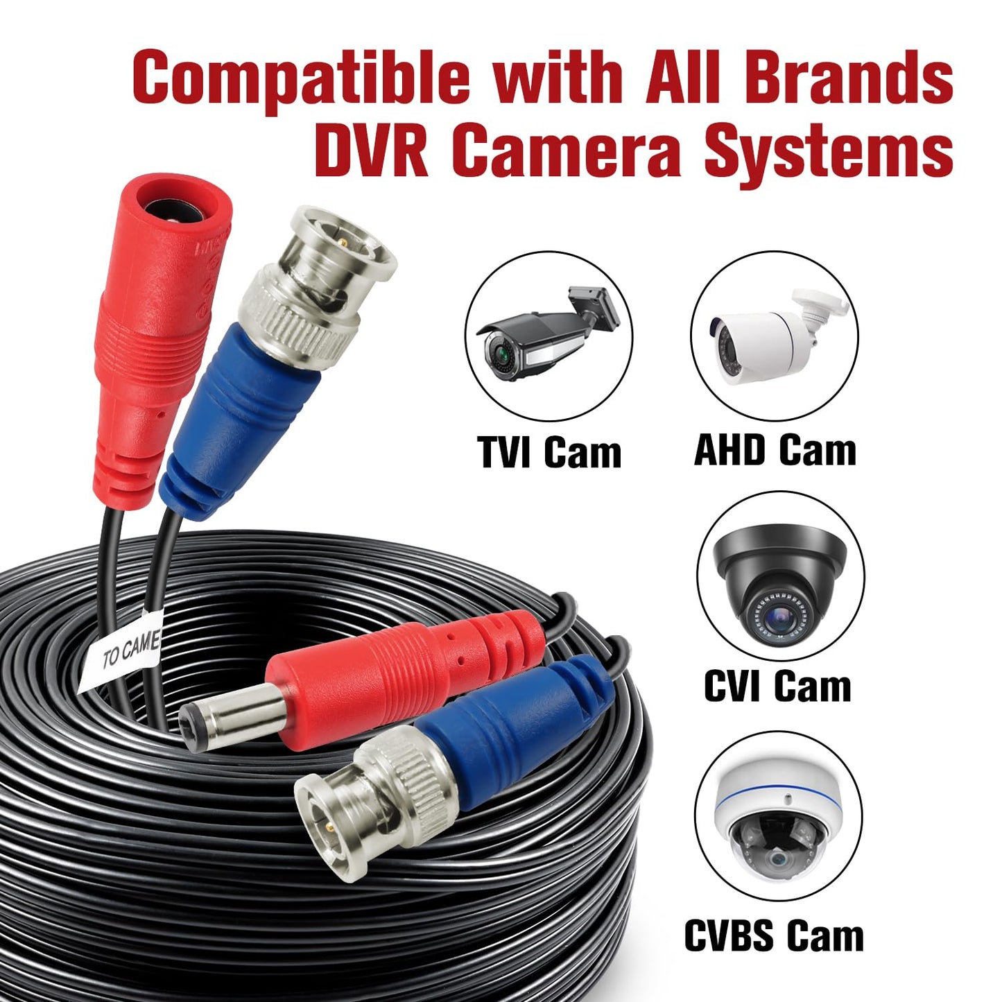 Shd 4Pack 33Feet Video Power Cable - Camera Bnc To Rca & Bnc Female Connectors For Cctv Security System