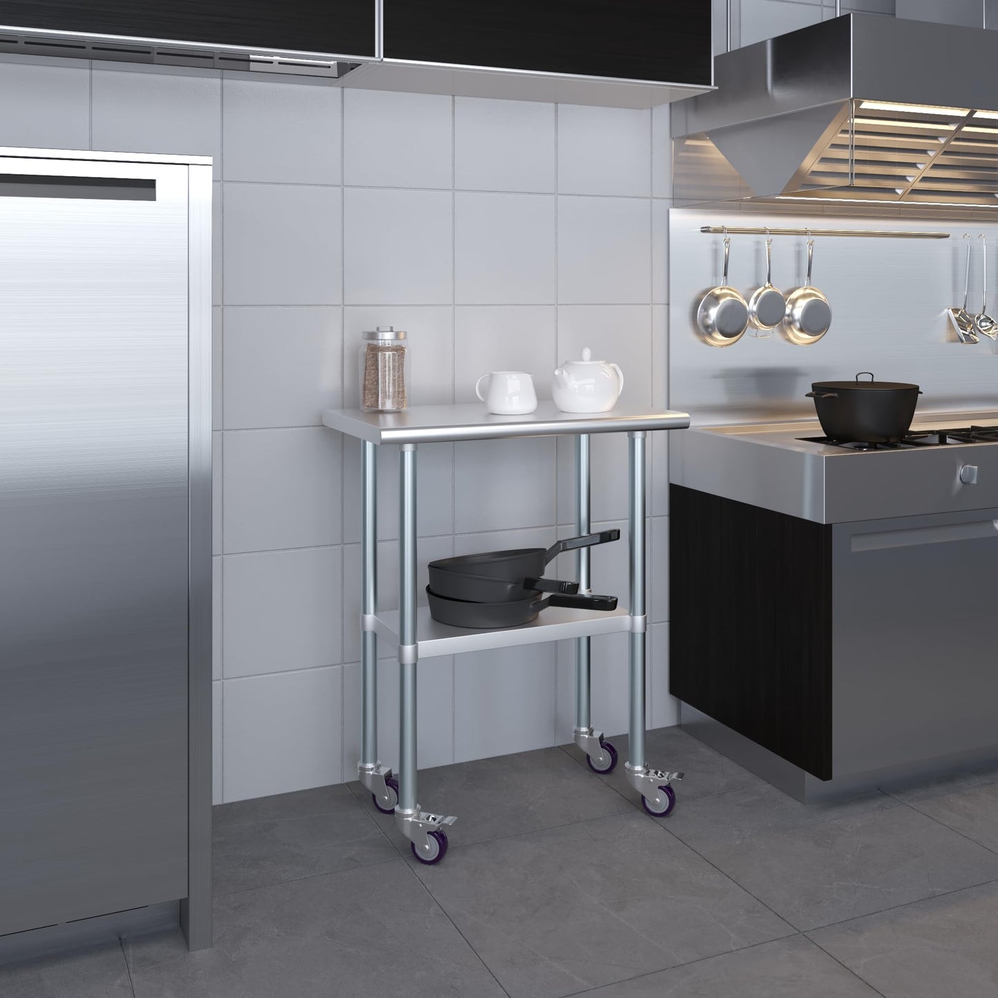 AmGood 18 in. x 30 in. Stainless Steel Work Table with Wheels | Metal Kitchen Food Prep Table | NSF