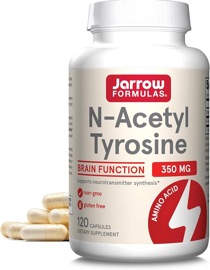 Jarrow Formulas N-Acetyl Tyrosine 350 mg, Brain Support Supplement, Dietary Supplement, Contains Vitamin B6 for Amino Acid Metabolism, 120 Capsules, 120 Day Supply