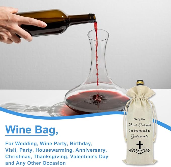 Godparents Proposal Gift Wine Bag Godmother Godfather Gift from Godchild Burlap Wine Bottle Cover Pregnancy Announcement Gift for Friends Sister Wine Bag Birthday Christmas Gifts for Godparents