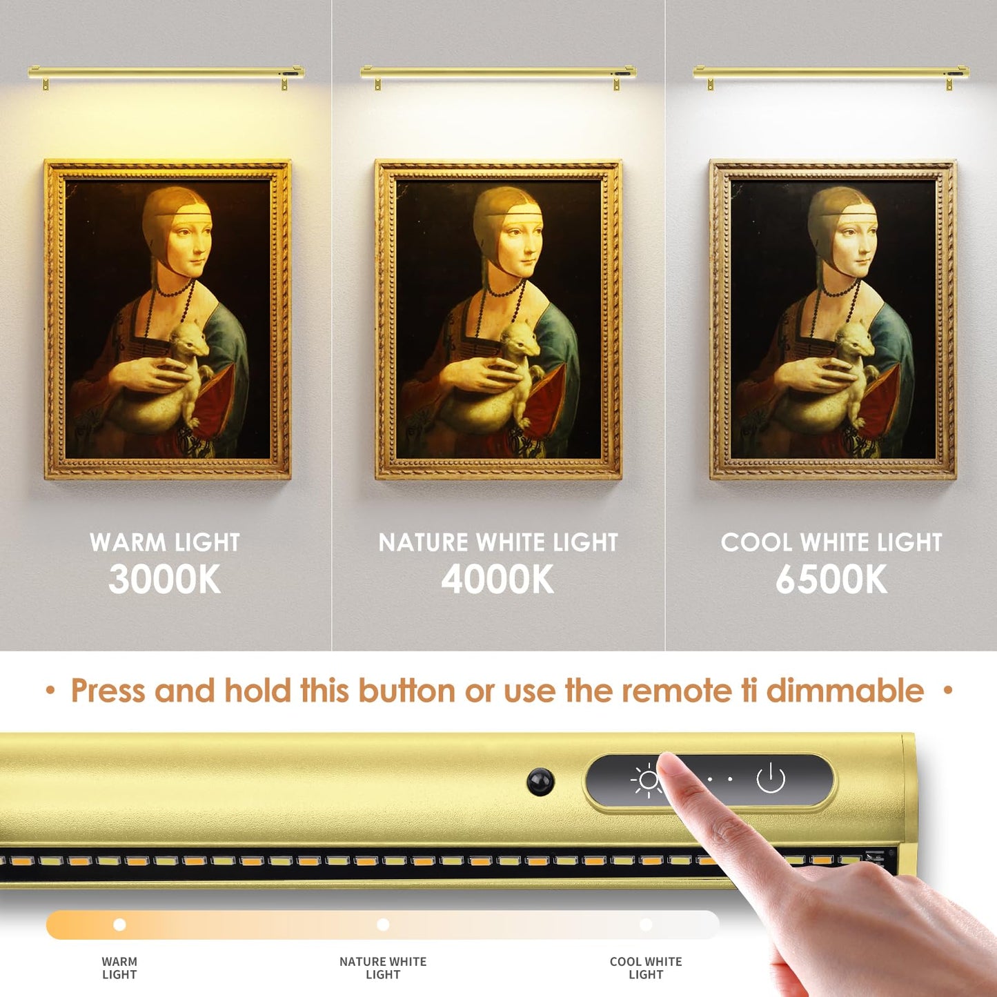 EAYOYAE Battery Operated Wireless Picture Light, Remote Control, 31.5inch, Aluminum, 2 Gold, Model PC-80B