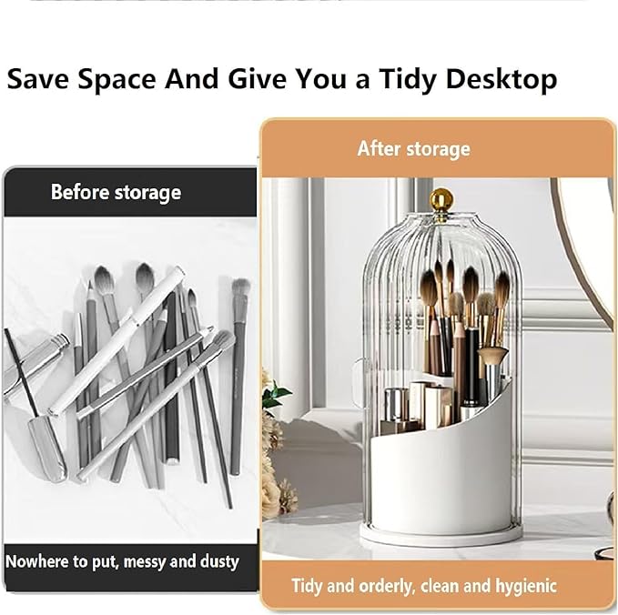 Makeup Brush Organizer Toothbrush Holder with Transparent Door Lid, 360 Rotating Sliding Opening, Door Dustproof&Waterproof for Vanity Bathroom Bedroom (Green)