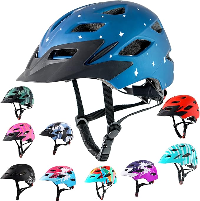 Kids Bike Helmet,Bavilk Kids Boys Girls Bike Helmets with LED Light Detachable Visor Children Youth Teen Multi-Sport for S...