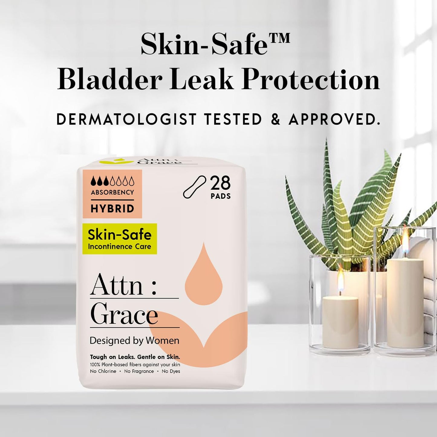 Attn: Grace Hybrid Incontinence Pads for Women, 28-Pack - High Absorbency, Breathable, Plant-Based - Incontinence Pads for Light Bladder Leaks & Sensitive Skin
