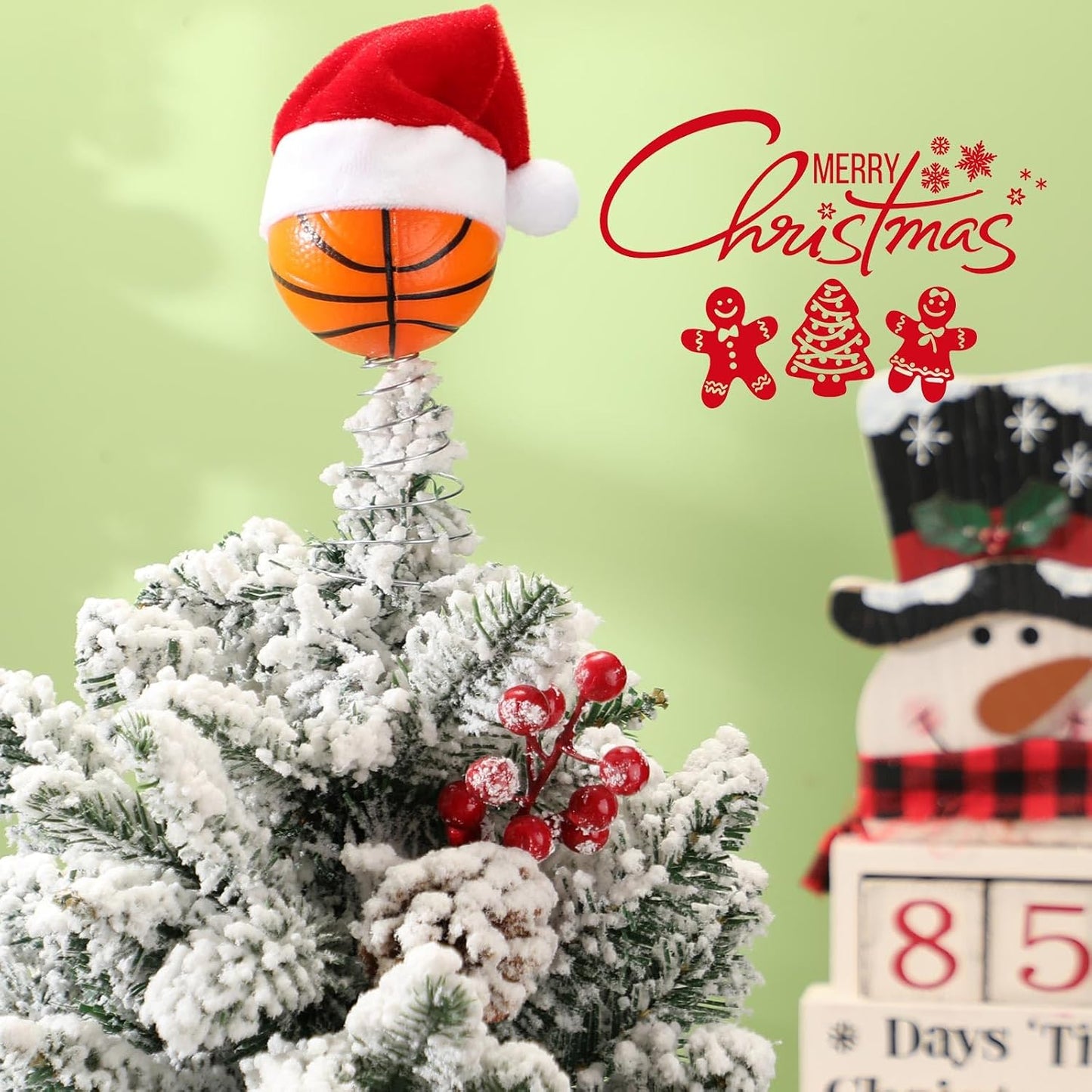 Soulchen 2.4 Inch Basketball Christmas Tree Topper Ornament - Tree Top Decor, Home Xmas Party & Tabletop Display - Gift for Men, Senior Fans, Players & Teams