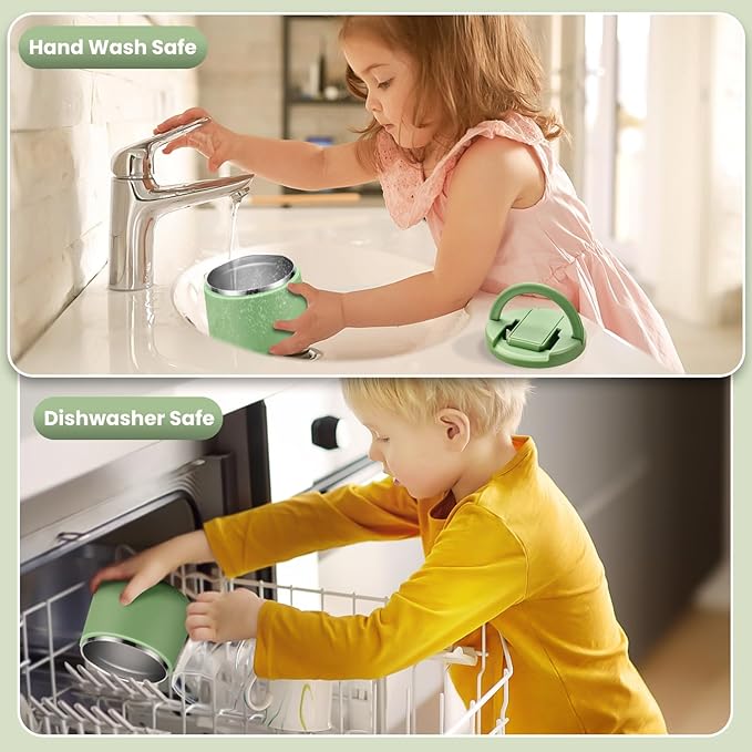 Soup Thermo for Hot Food Kids 14oz Lunch Containers with Buckle Lid Wide Mouth Hot Food Jar Vacuum Insulated Stainless Steel Bento Box Leakproof with Spoon(Green)