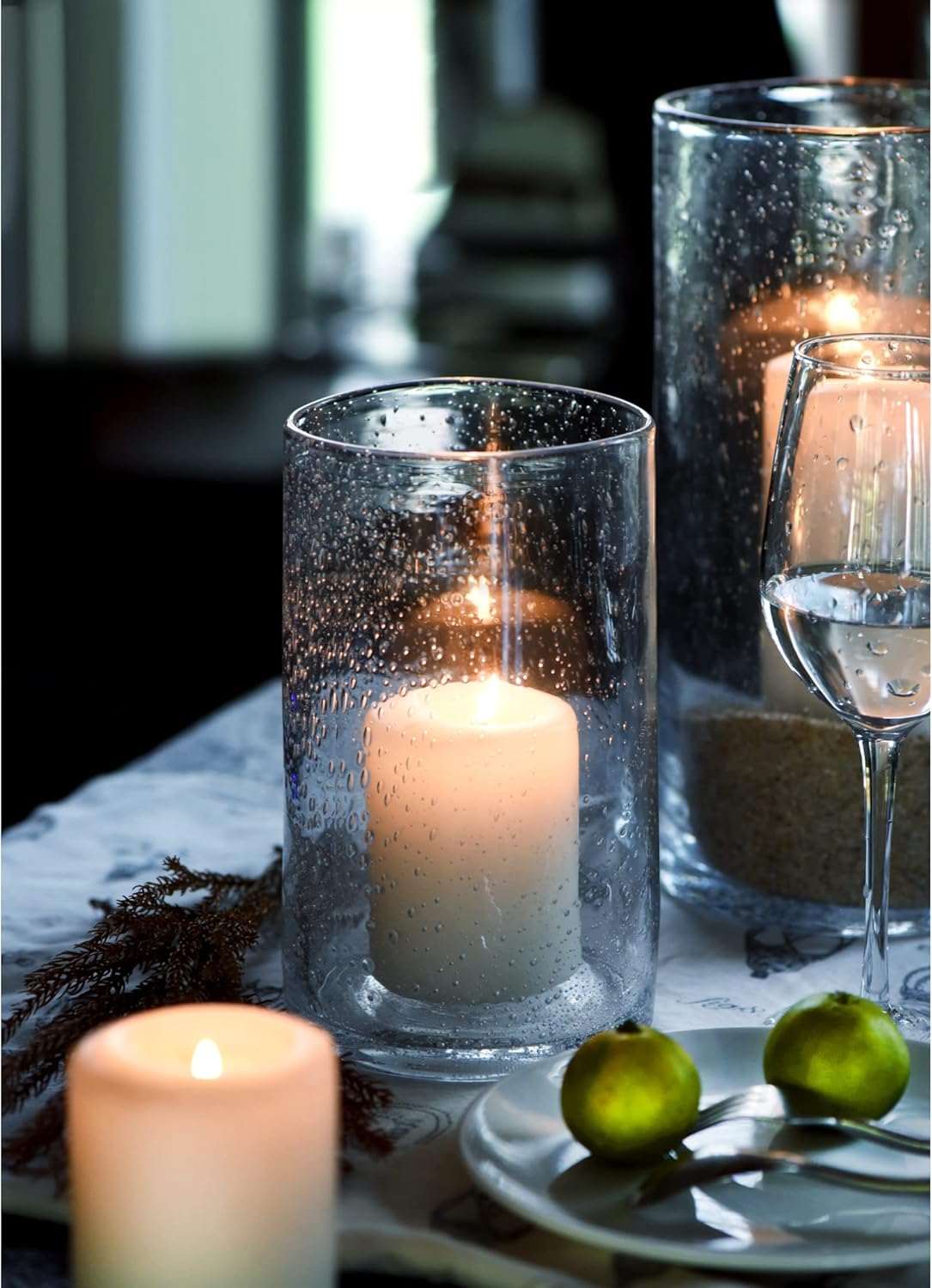 ARIAMOTION Hurricane Candle Holder for Pillar Glass Cylinder Vase Modern Rustic Centerpiece Clear Seeded Home Decor for Kitchen Table Living Room 8" H 1 Pack