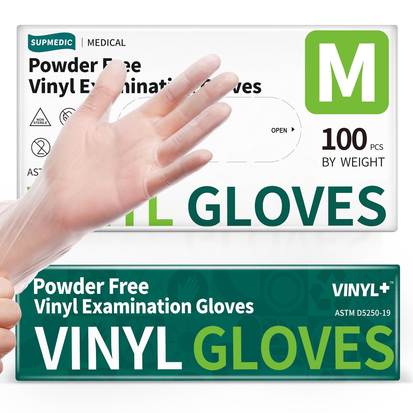 Supmedic Vinyl Disposable Exam Gloves, Clear 4 Mil Powder-Free Latex-Free Medical Food-Safe Cooking Cleaning Glove, 100 Pcs (Medium)
