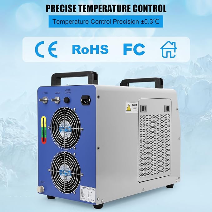CW-5000 Industrial Water Chiller, 7L 1.14HP 2.64gpm CW-5000 Water Cooling System for 40W 50W 60W 70W 80W 90W 100W CO2 Laser Engraving & Cutting Machines, Laser Chiller Cools 3868 BTU/Hour