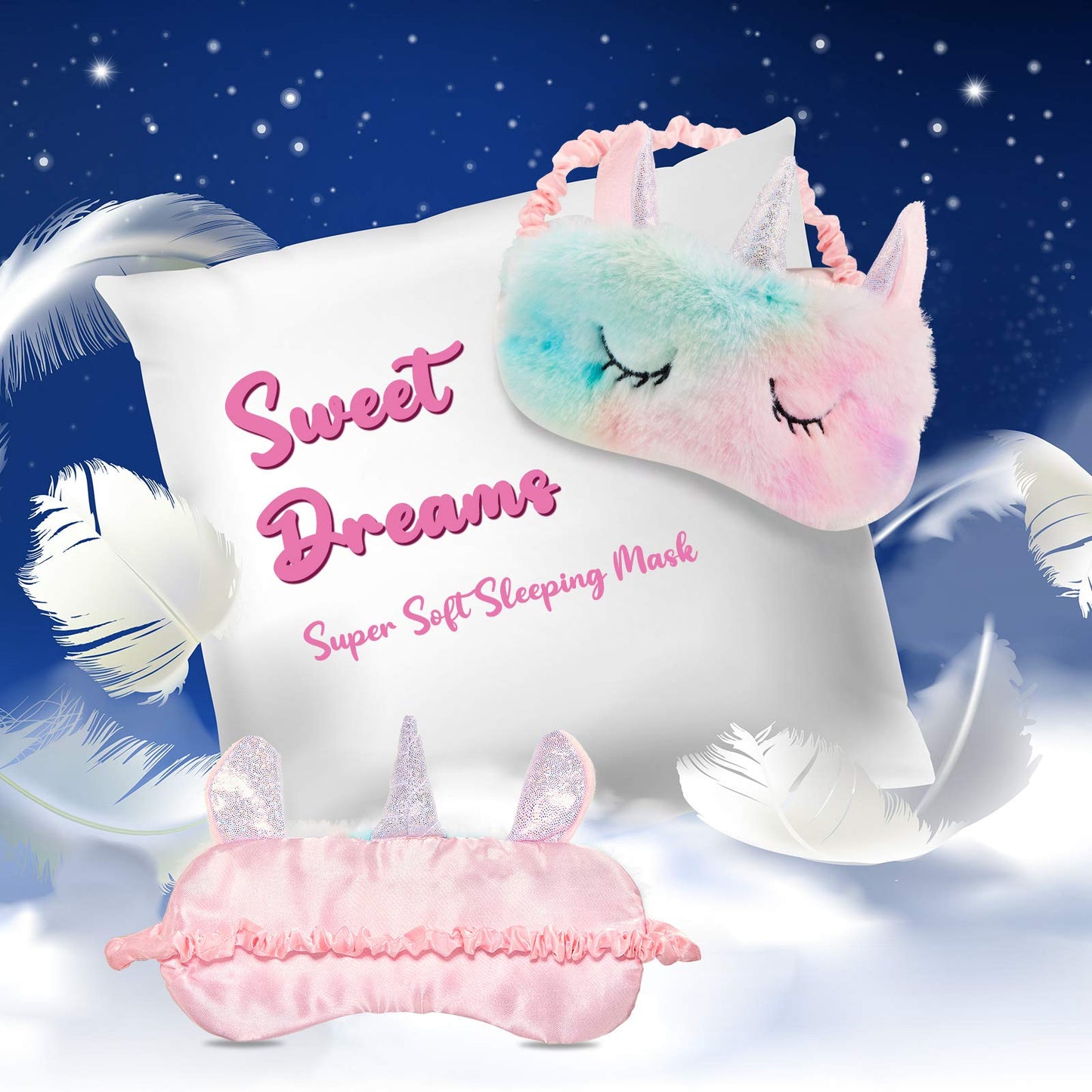 3 Pieces Plush Sleeping Eye Cover Bunny Cat Blindfold Cover Unicorn Sleeping Eye Shade Soft Funny for Kids Girls and Adult Travel (Unicorn Style)