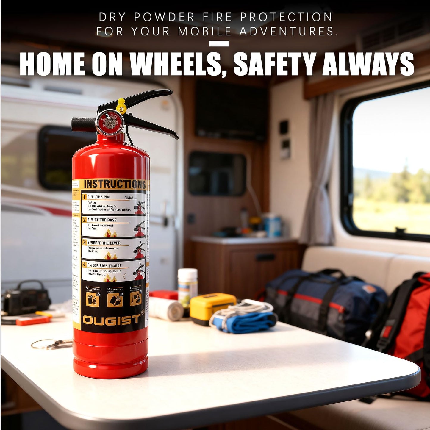 2.5LBS ABC Dry Chemical Fire Extinguisher for Home & Vehicle, Portable Kitchen/Car/RV Fire Extinguisher, Non-Conductive Multipurpose Class A B C, Red (1-Pack)