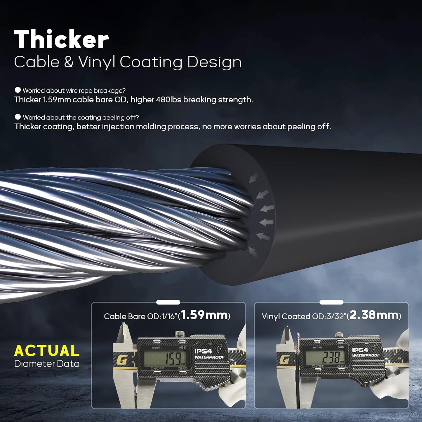 Vinyl Coated Wire Rope 1/16 Inch Overmolded to 3/32 Inch, 800FT 304 Stainless Steel Cable with 250 Pcs Crimping Sleeves for String Light Hanging Kit, Clotheslines and Trellis Wire
