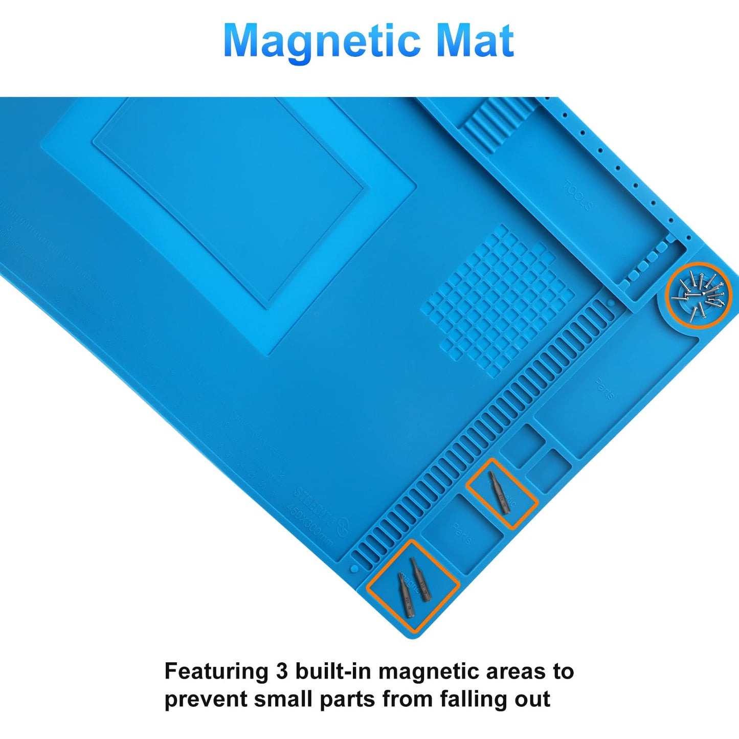 STREBITO Silicone Soldering Mat Electronics Mat, Solder Pad Heat Resistant 932°F, Magnetic Work Mat Silicone Repair Mat for Soldering, Computer, Laptop, Cell Phone, RC, Watch, Gun, Size 17.7" x 11.8"