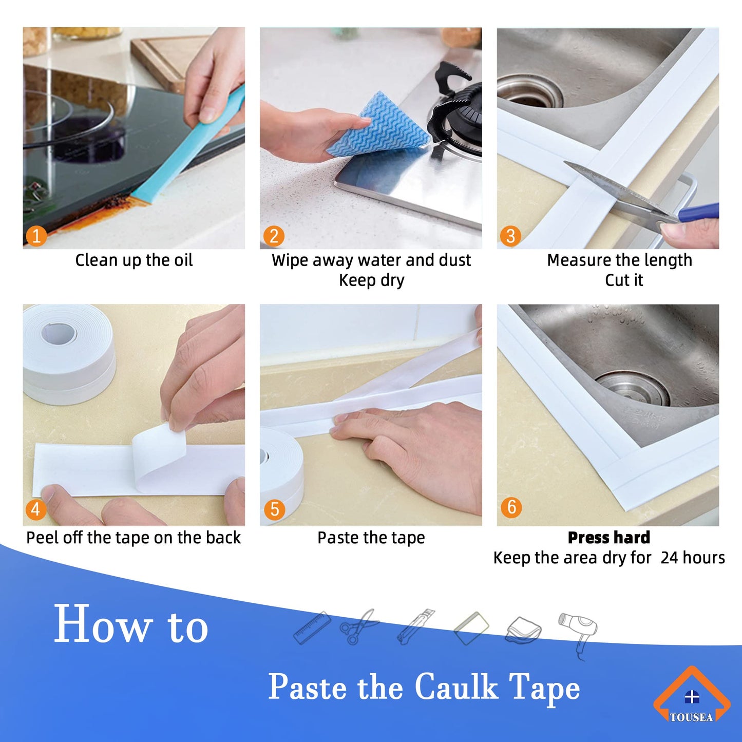 TOUSEA Waterproof Sealing Caulk Tape, Self Adhesive Sealant Strip for Bathroom, Toilet, Kitchen Countertop, Toilet, White