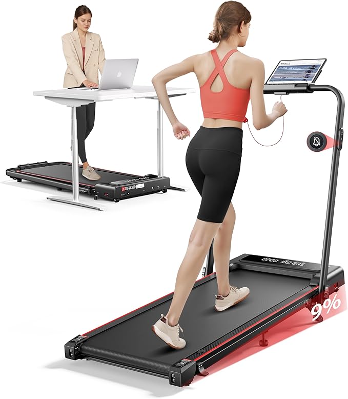 TOPUTURE 4 in 1 Walking Pad Treadmill with Incline and Handle, 2.5HP with Dual Display and Mute Control, Foldable Under De...