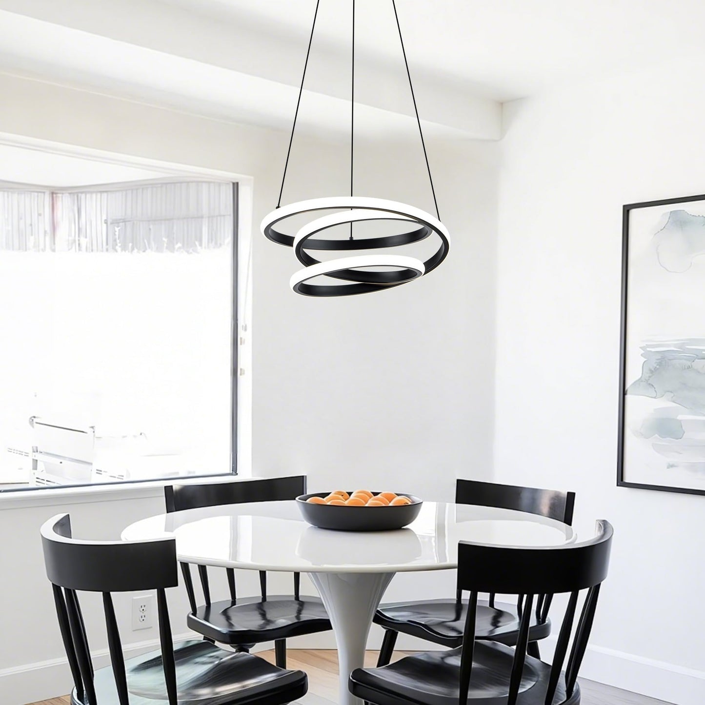 Mayful Modern Chandelier With Remote Control  3-Color Dimmable Led Pendant Light Fixtures  Height Adjustable Kitchen Island Lighting For Dining Room Bedroom Living Room Foyer Office Black 13.78 Inches