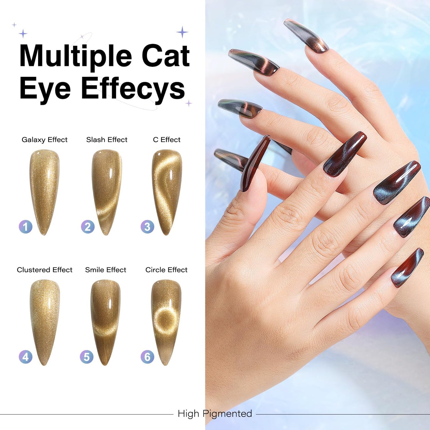 Nicedeco Hema Free Cruelty Free Vegan Cat Eye Gel Nail Polish, High Gloss Long Lasting Soak Off LED U V Gel Polish 6 Colors Set