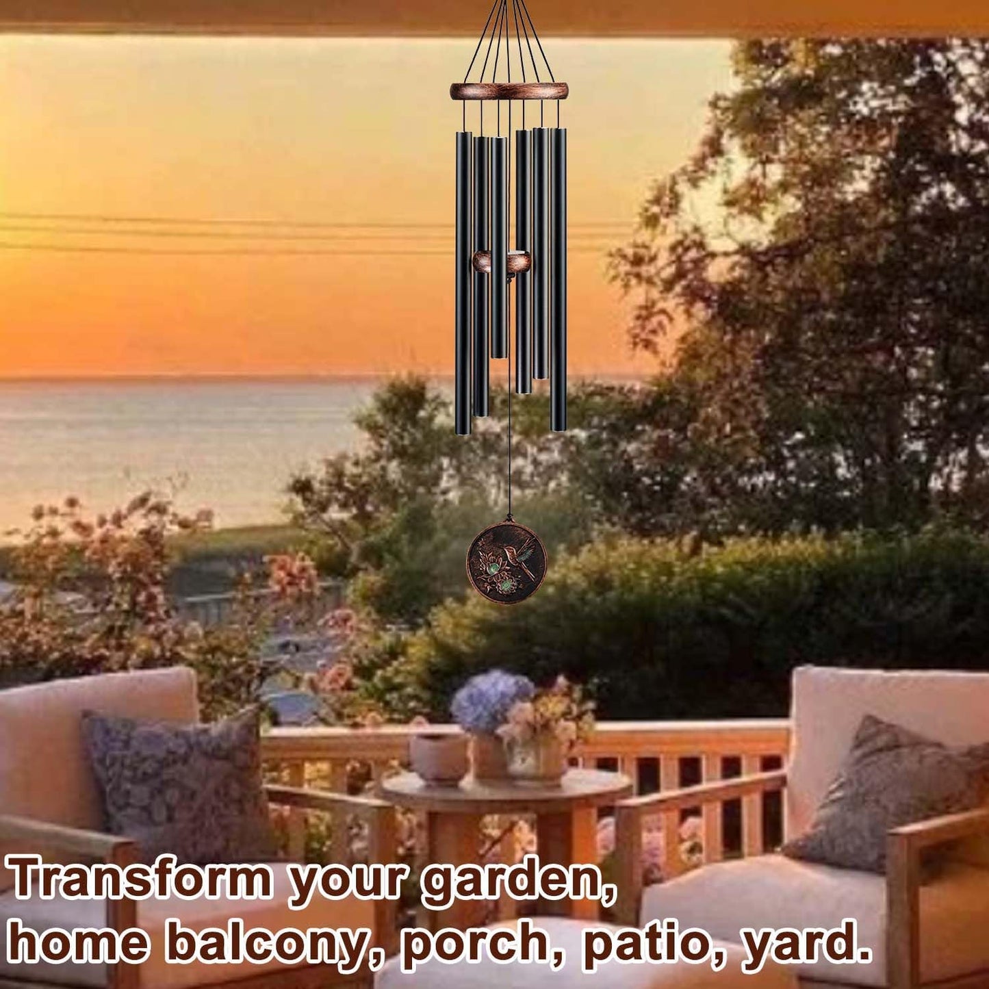 Wind Chimes for Outside, Hummingbird Deep Tone Vintage Wind Chime Outdoor Clearance, Sympathy/Memorial/Festivals/Birthday Gift for Mom Dad Grandma, Home Garden Patio Decor (34" Hummingbird)