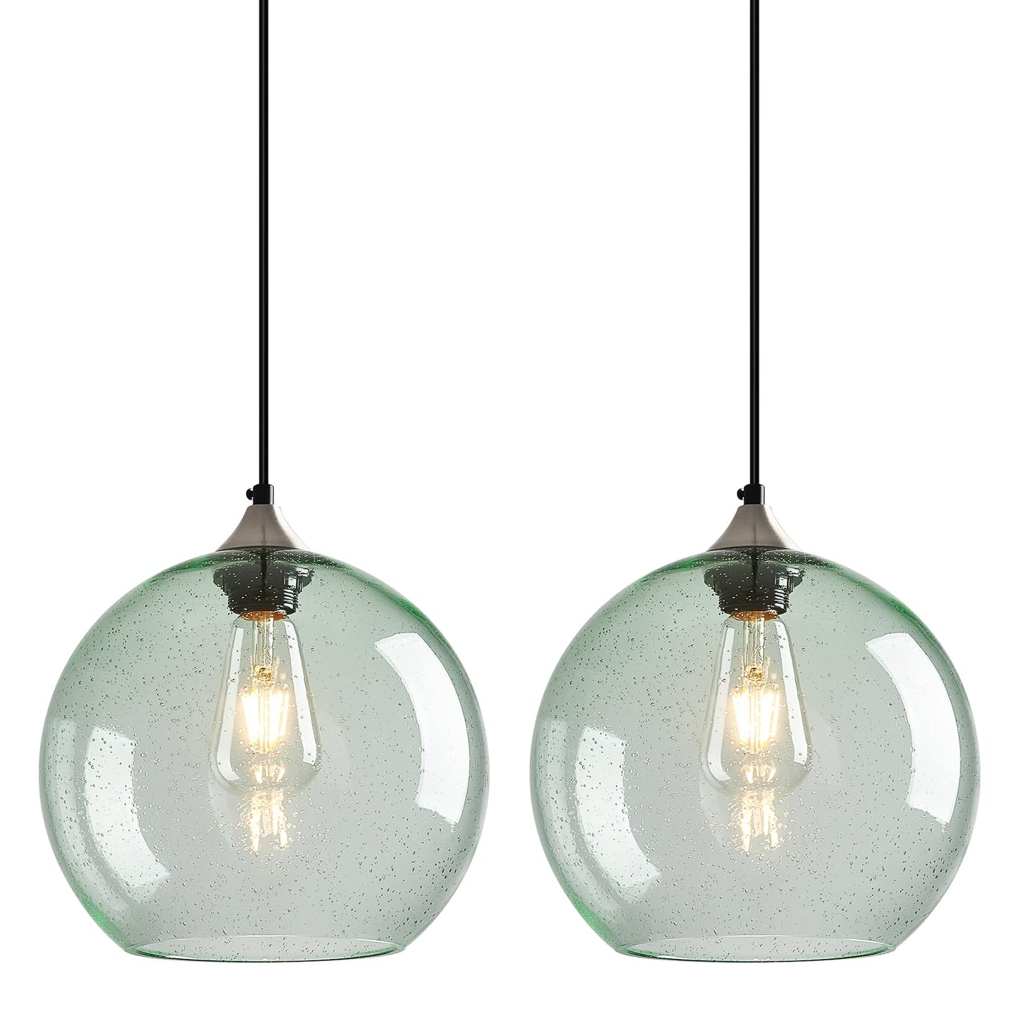 Lbsqj Light Green Glass Pendant Lights Kitchen Island Globe Pendant Light Fixtures Modern Pendant Lighting For Bedroom Living Dining Room Light Fixture (9.84 In  2 Pack)