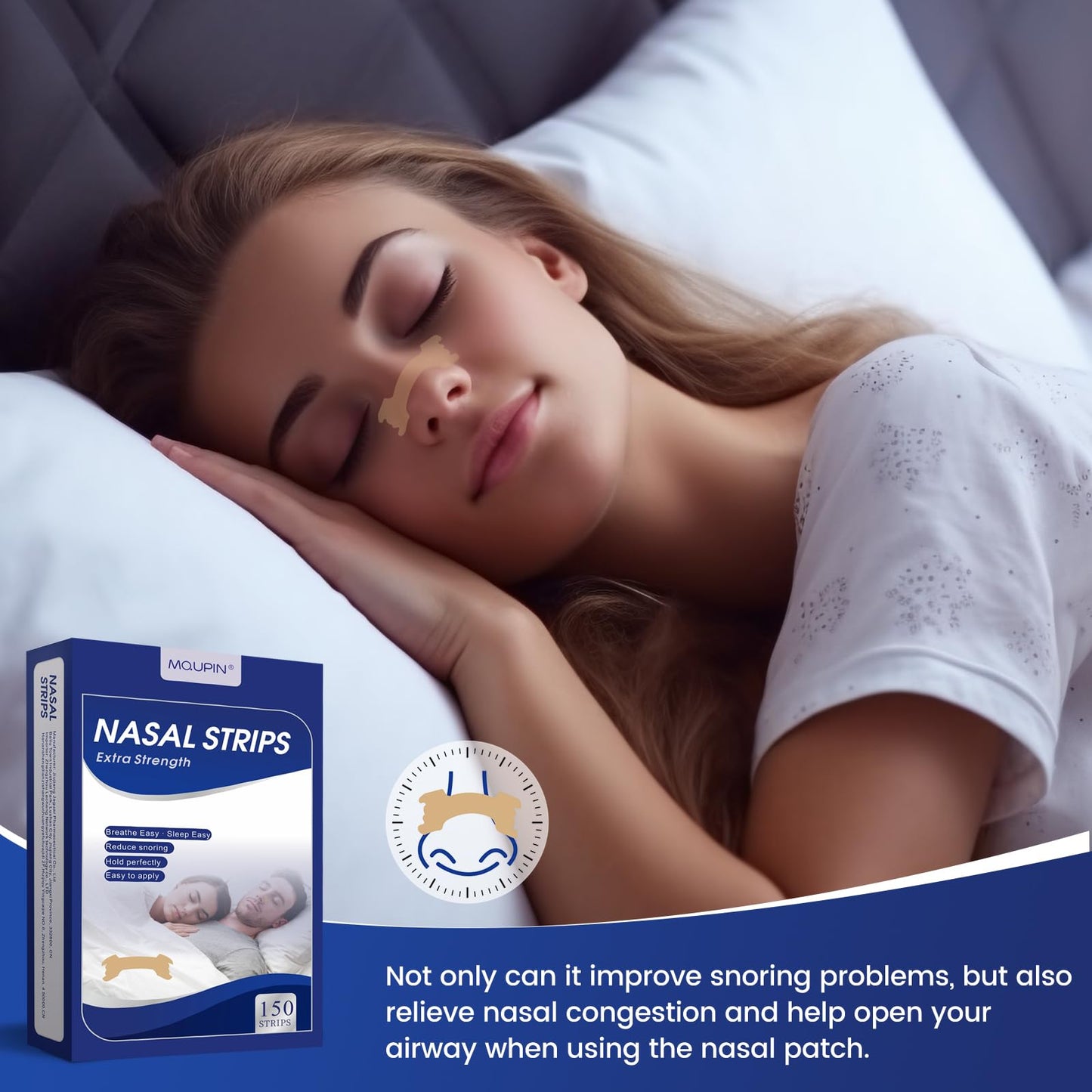 MQUPIN 300 Counts Nasal Strips Upgraded, Nasal Strips for Snoring, Safe, Long Effect, Reduction Snoring(66mm*19mm)