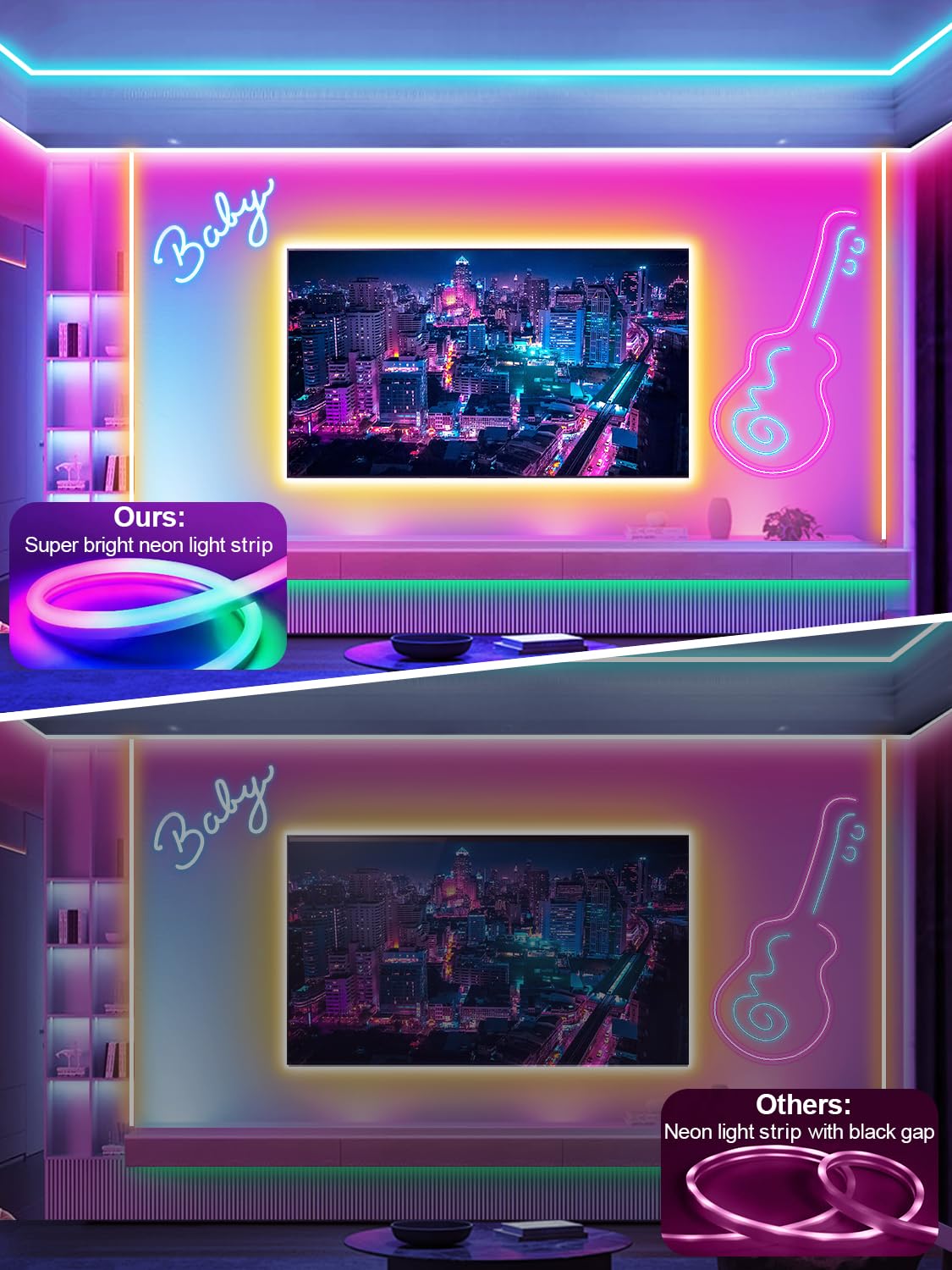 Ledagic RGB LED Neon Rope Lights, 100ft, IP65 Waterproof, Remote/App Control, Plastic, White, Model LedNeon002-4