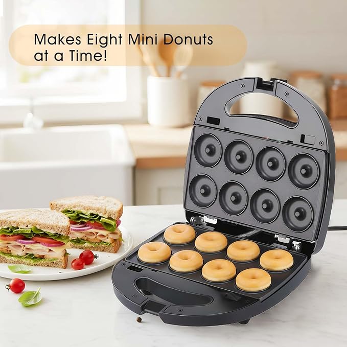 3-in-1 Mini Waffle Maker with Non-Stick Plates, Electric Sandwich Maker, Mini Donut Maker, Breakfast Sandwich Maker Press with Removable Plates, Compact Design & Adjustable Temperature Knob