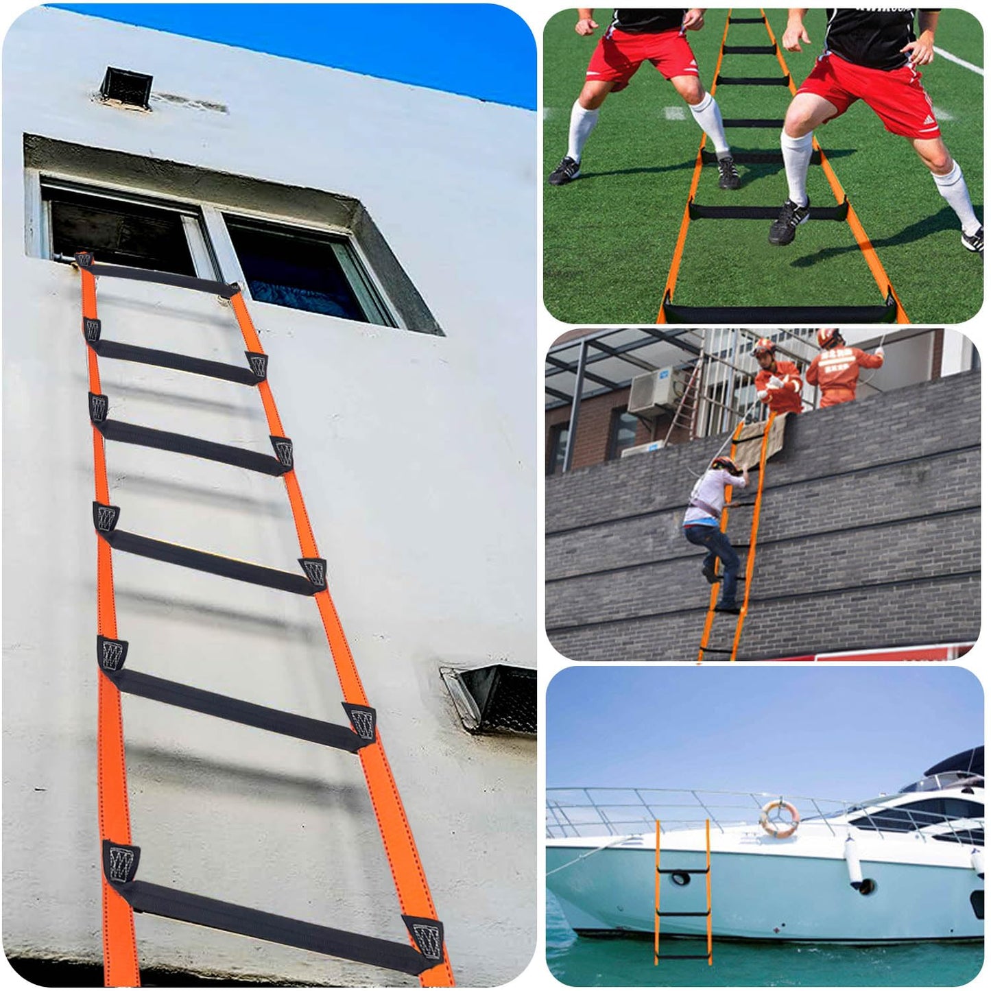 FKNGS Fire Escape Ladder, 16.4 Feet Emergency Fire Ladder, 2-3 Story Homes Reusable Safety Rope Ladder for Kids and Adults