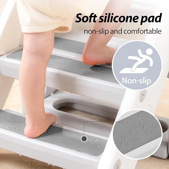 Mloong Kids Step Stool Foldable for Bathroom Sink, Easy Folding Non-Slip Bathroom Stool Toilet Potty Training, Adjustable Toddler Ladder Kitchen Counter Helper