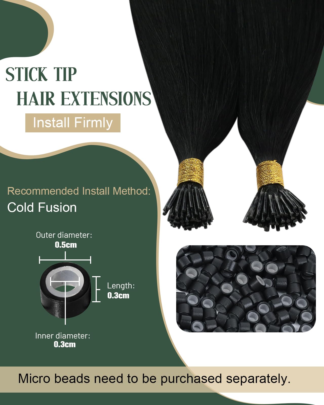 Ugeat Black I Tip Hair Extensions Human Hair Long Straight Jet Black Itip Human Hair Extensions I Tip Invisible Silky Smooth Nat