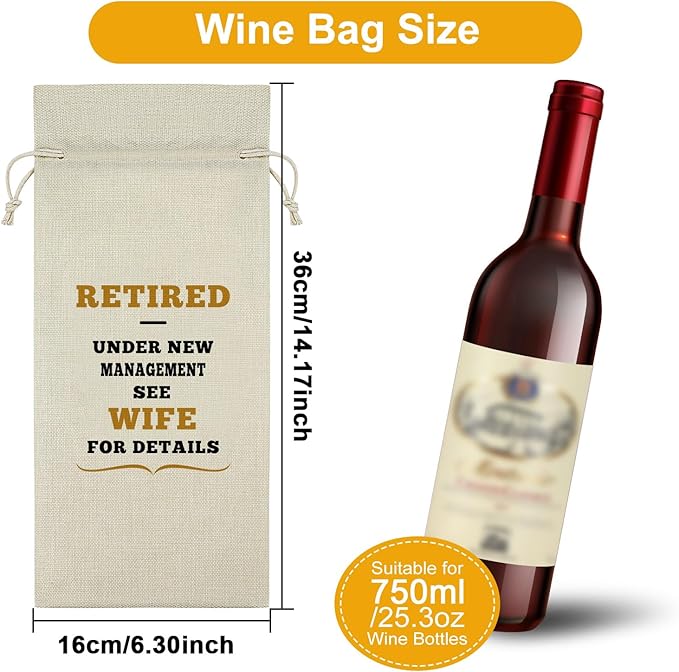 Sazuwu Funny Retirement Gifts for Men Wine Bag Retirement Gifts for Coworker Male Husband Retirement Gifts from Wife Wine Bottle Decoration Bag Wine Accessories Gifts for Wine Lovers